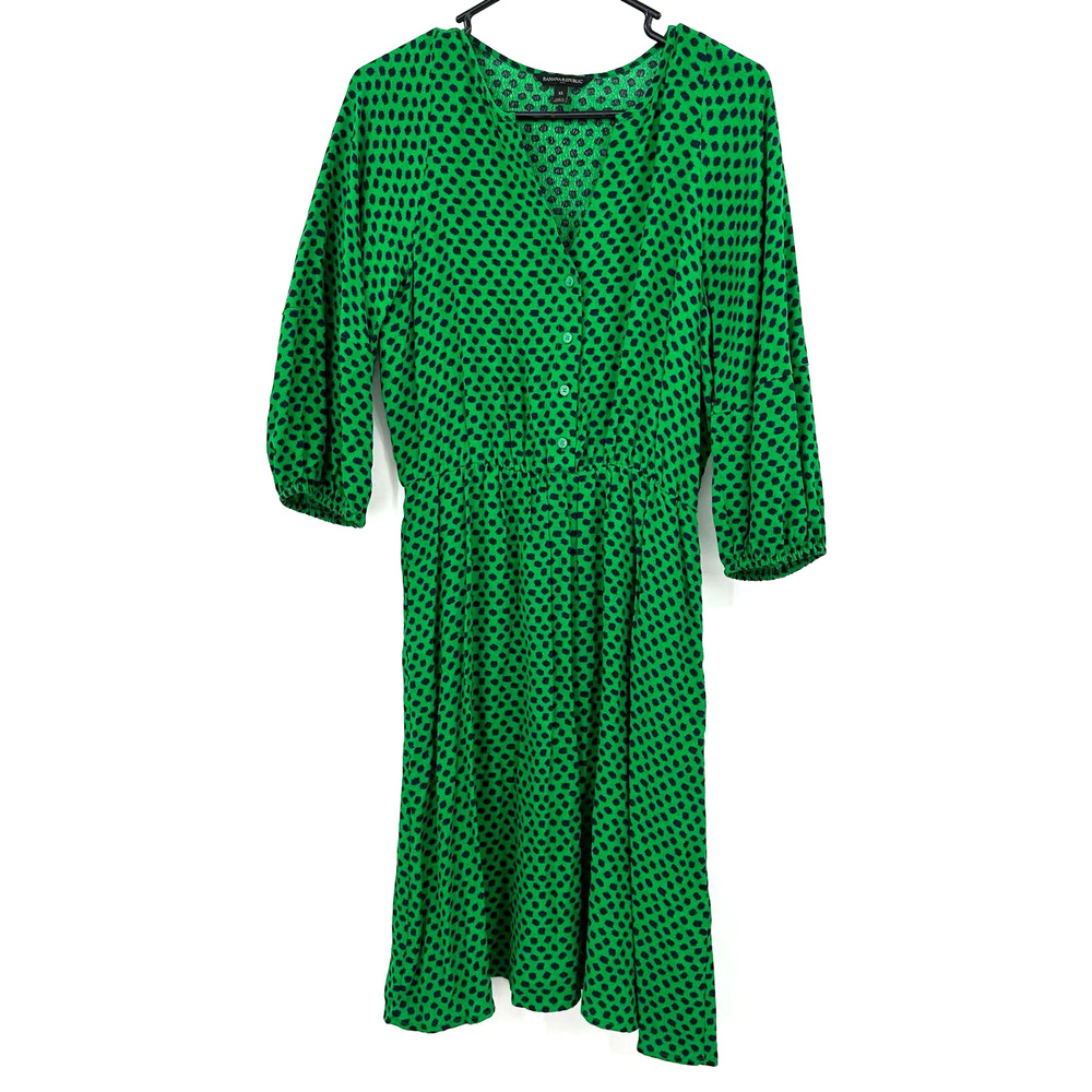 Banana Republic size‎ XS green blue long sleeve dress fitted elastic waist